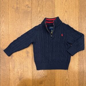 Polo by Ralph Lauren Navy Knit Half-Zip Sweater with Red Trim